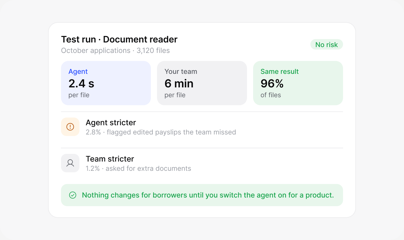 Test an agent on your past cases: lendhero interface