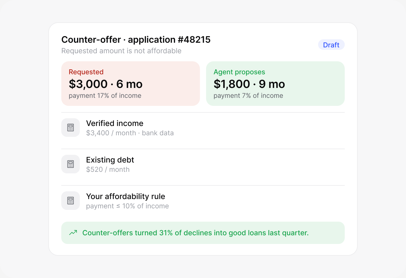 Not just yes or no, the right offer: lendhero interface
