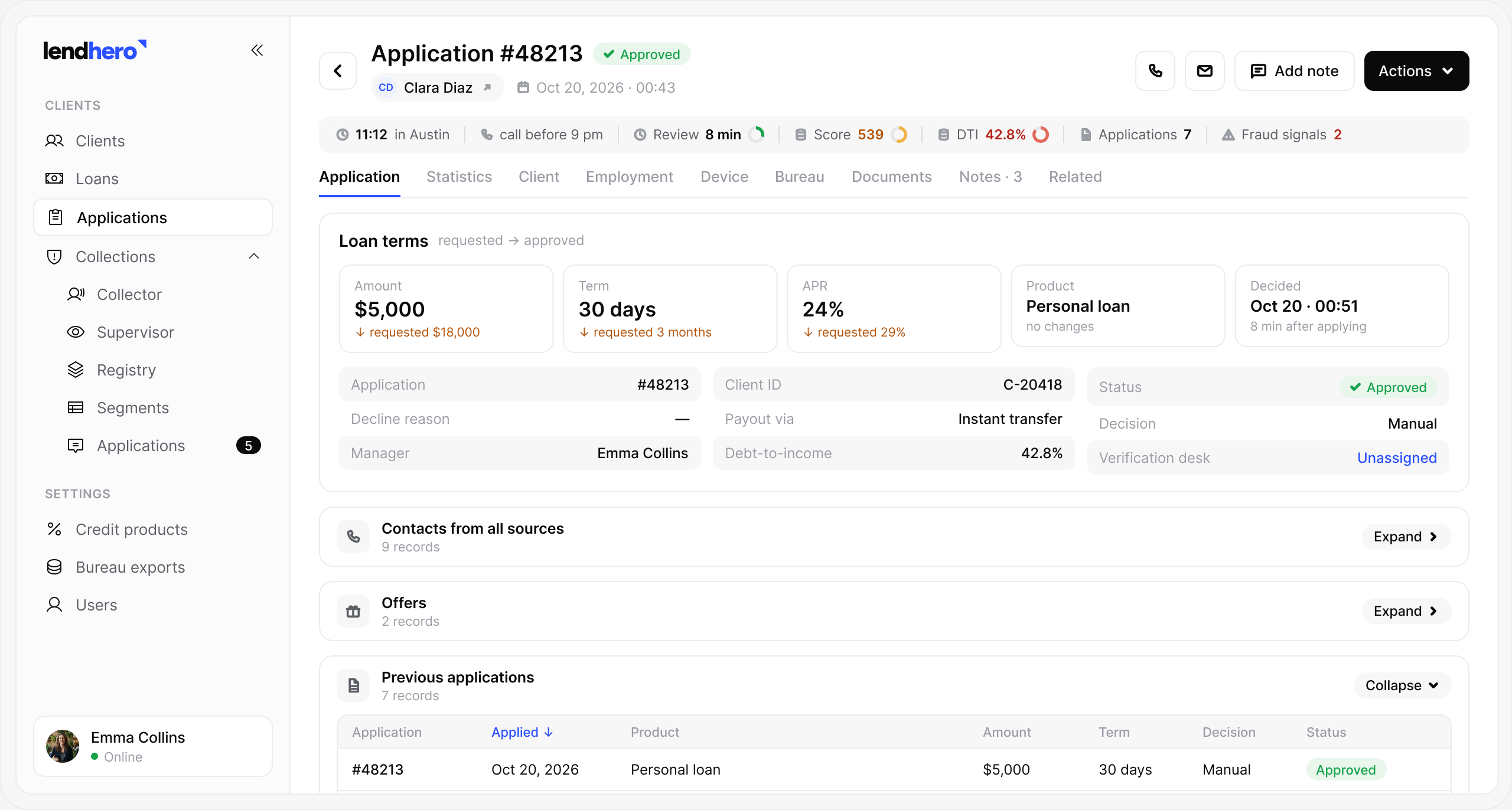 lendhero CRM software interface