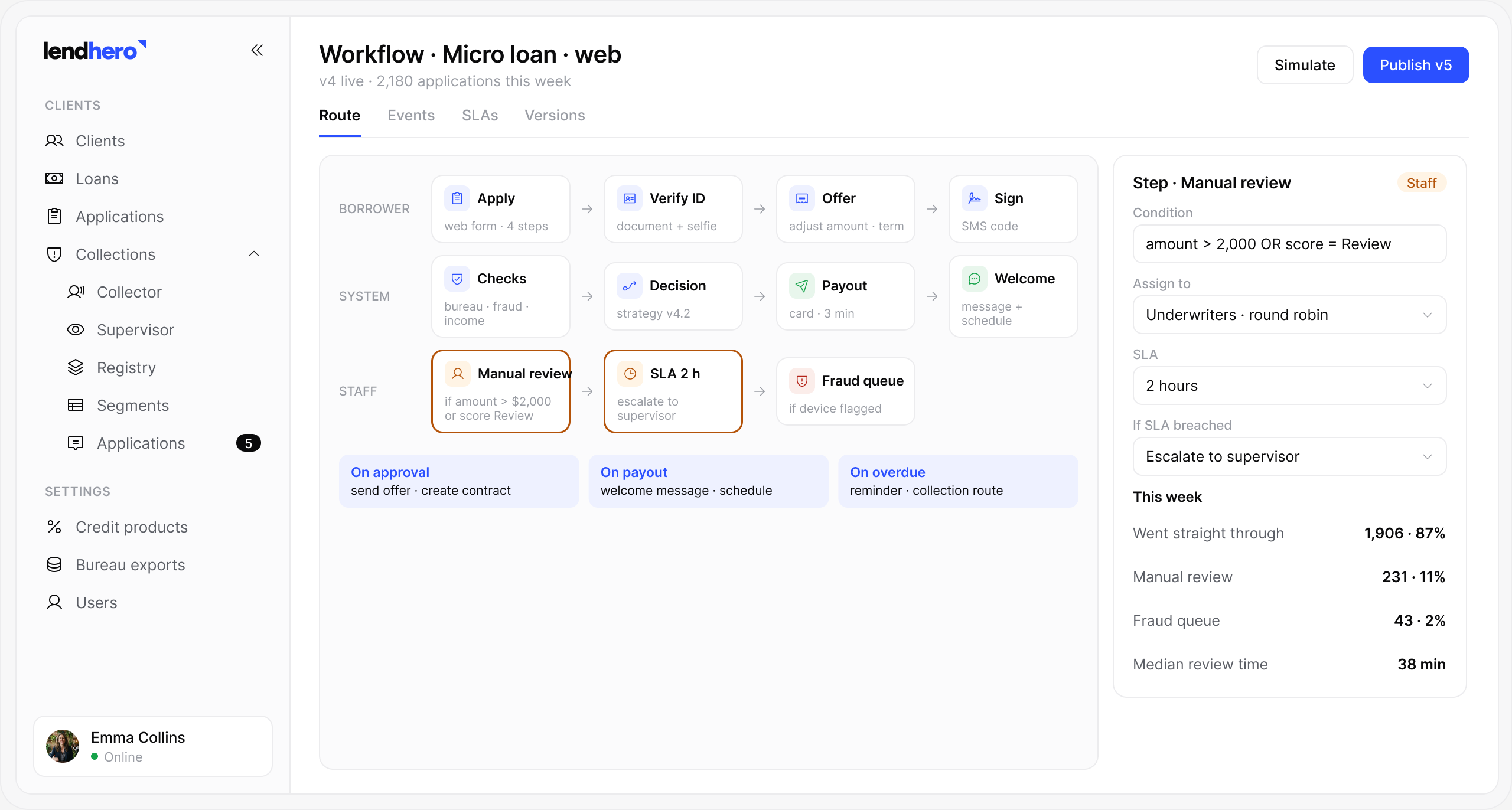 lendhero Custom workflows software interface