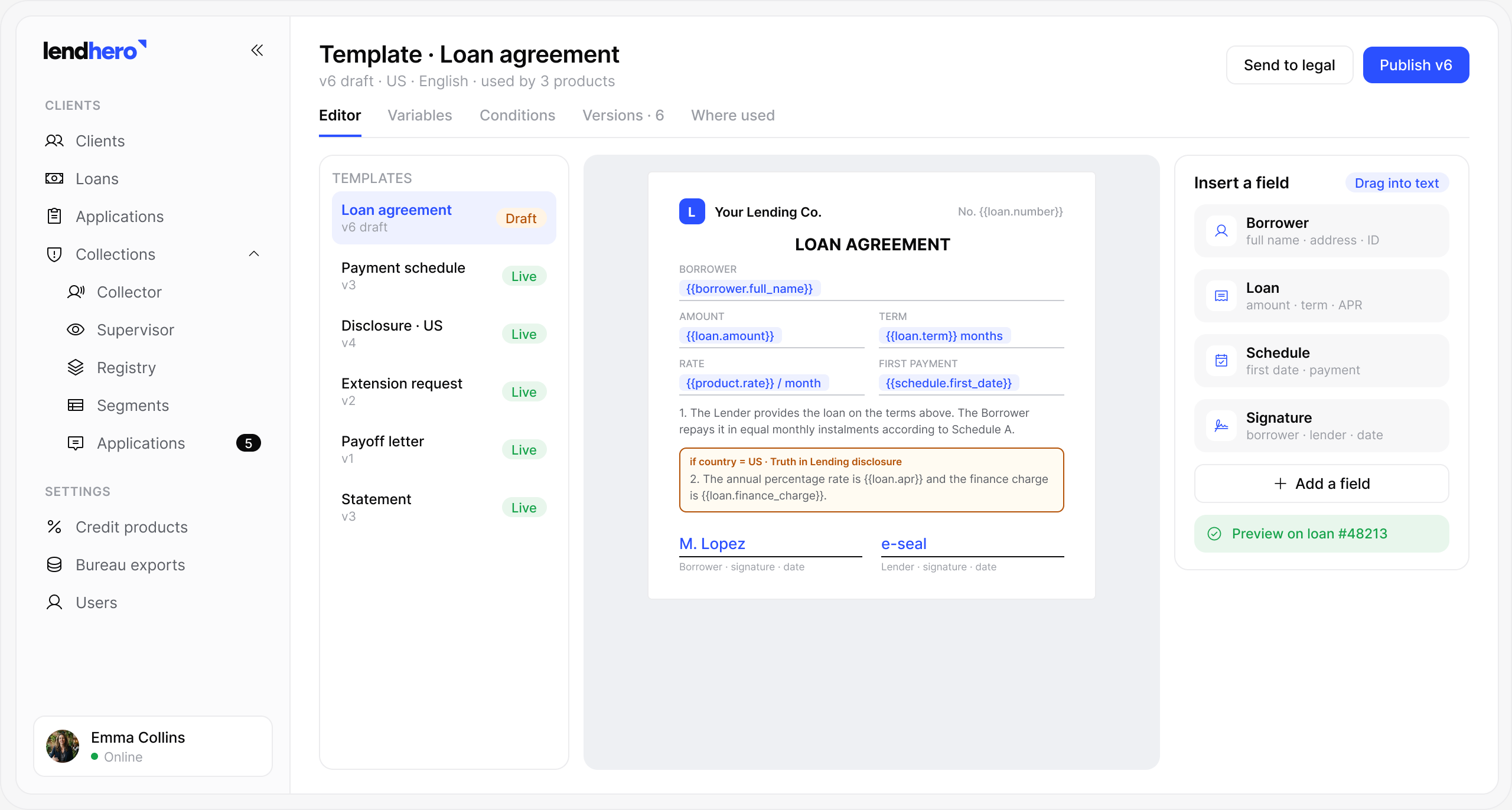 lendhero Documents software interface