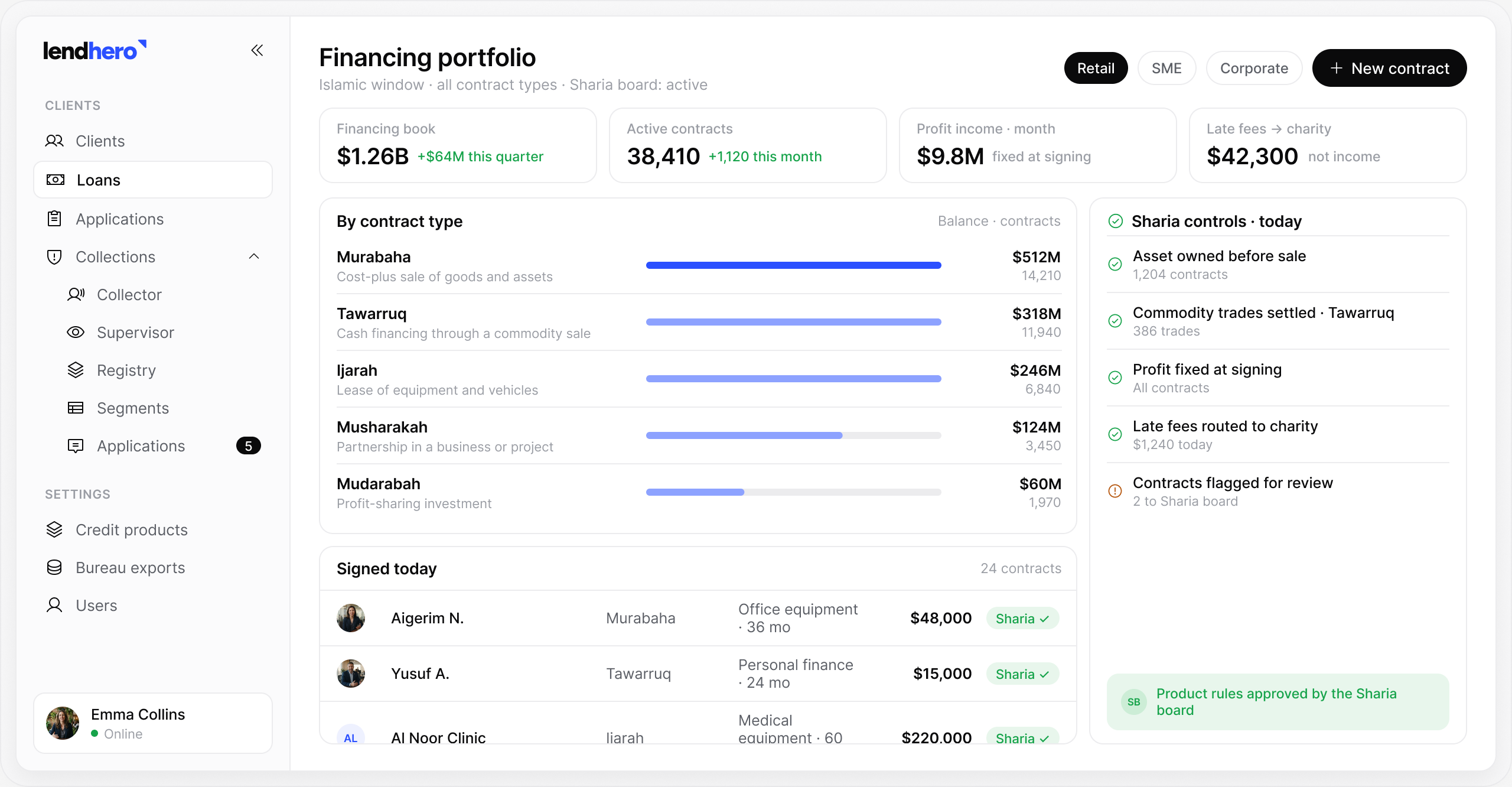 lendhero Islamic financing software interface