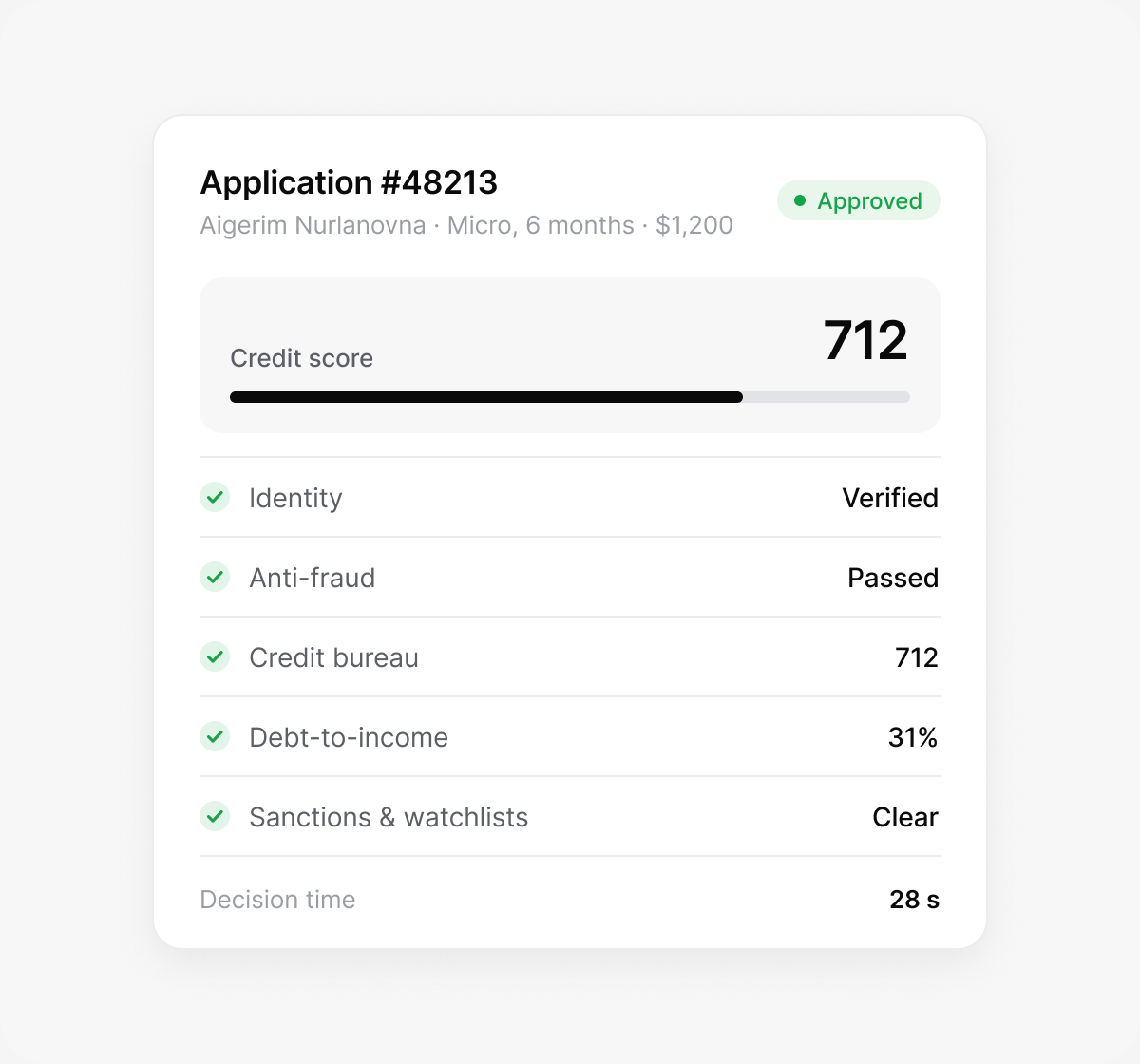 Decisions in seconds, explained in plain words: lendhero interface