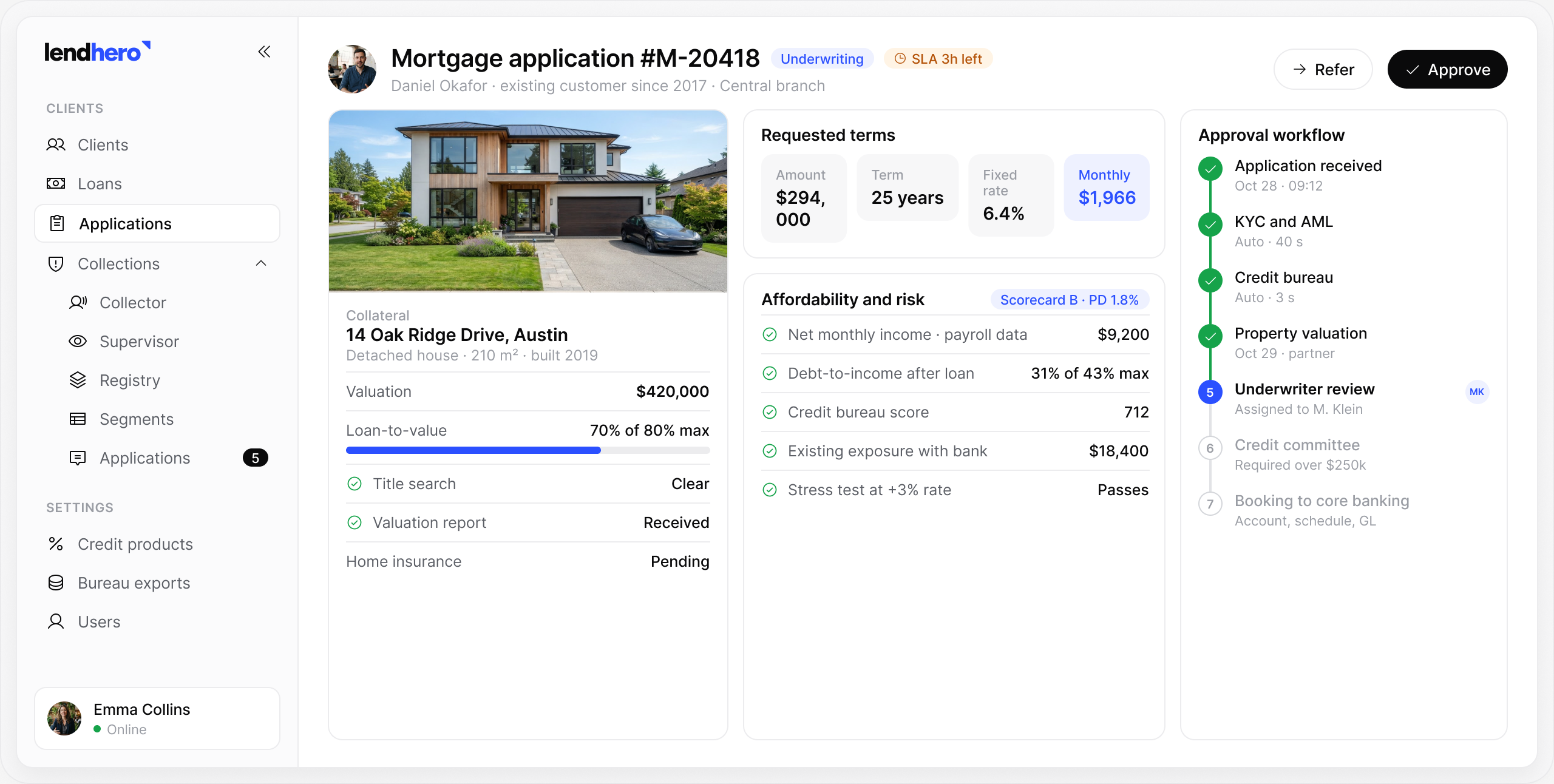 lendhero Mortgage lending software interface