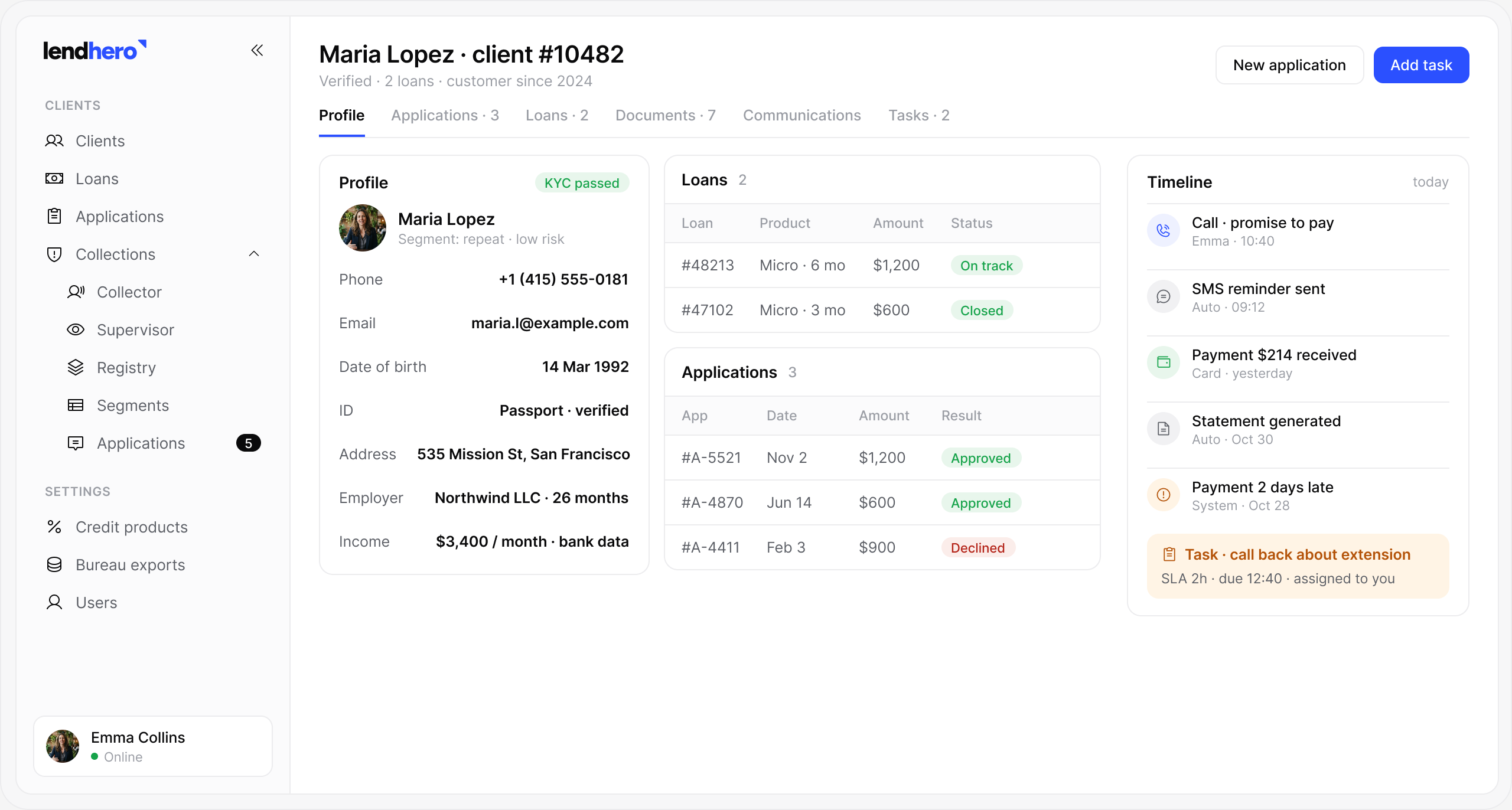 lendhero Back office software interface