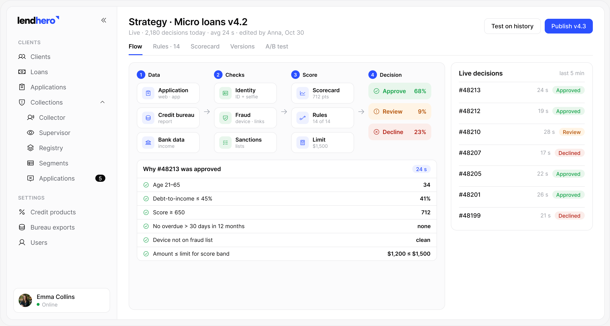 lendhero Credit decisioning software interface