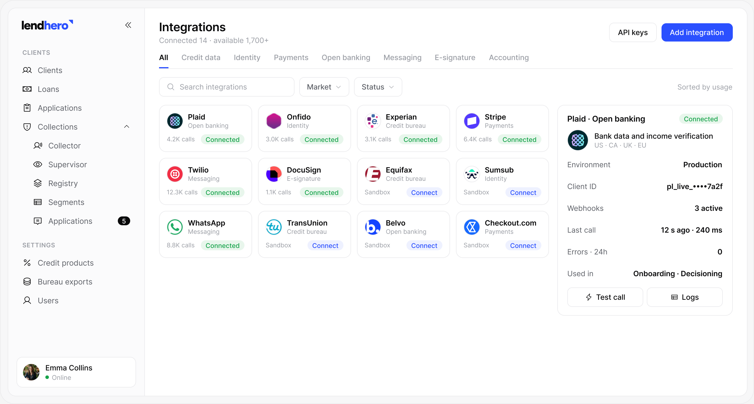lendhero Integrations software interface