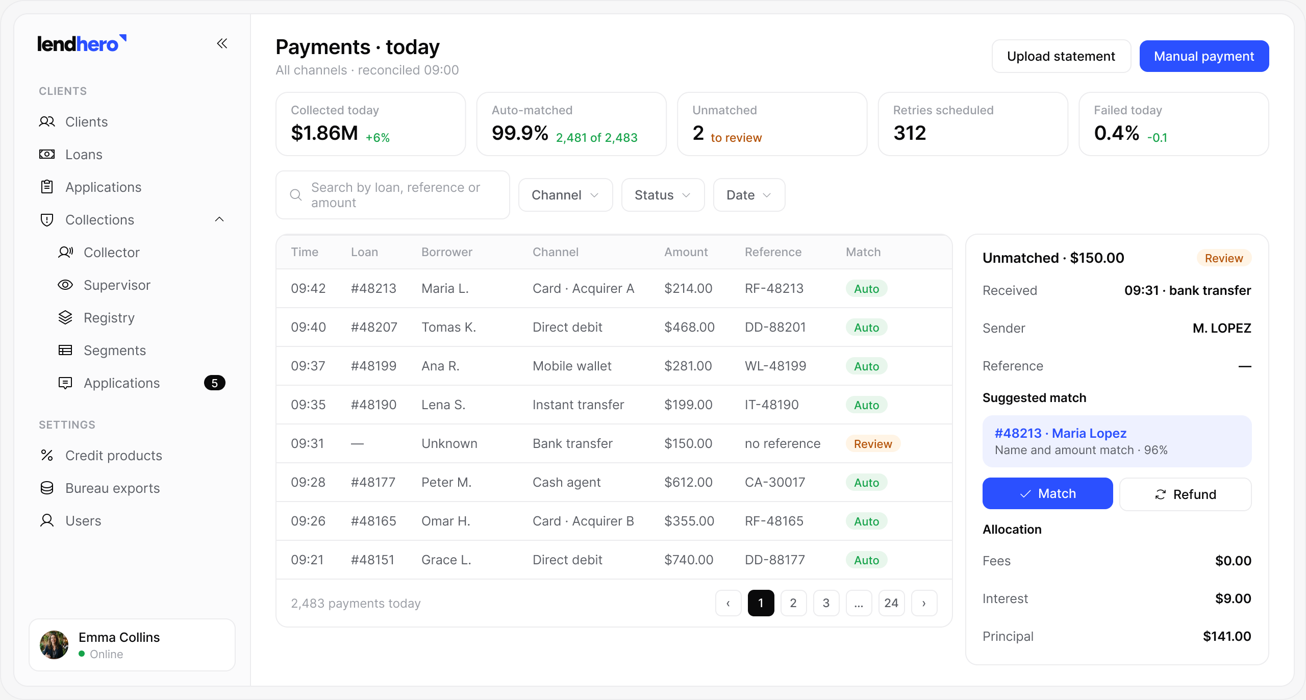 lendhero Repayments software interface